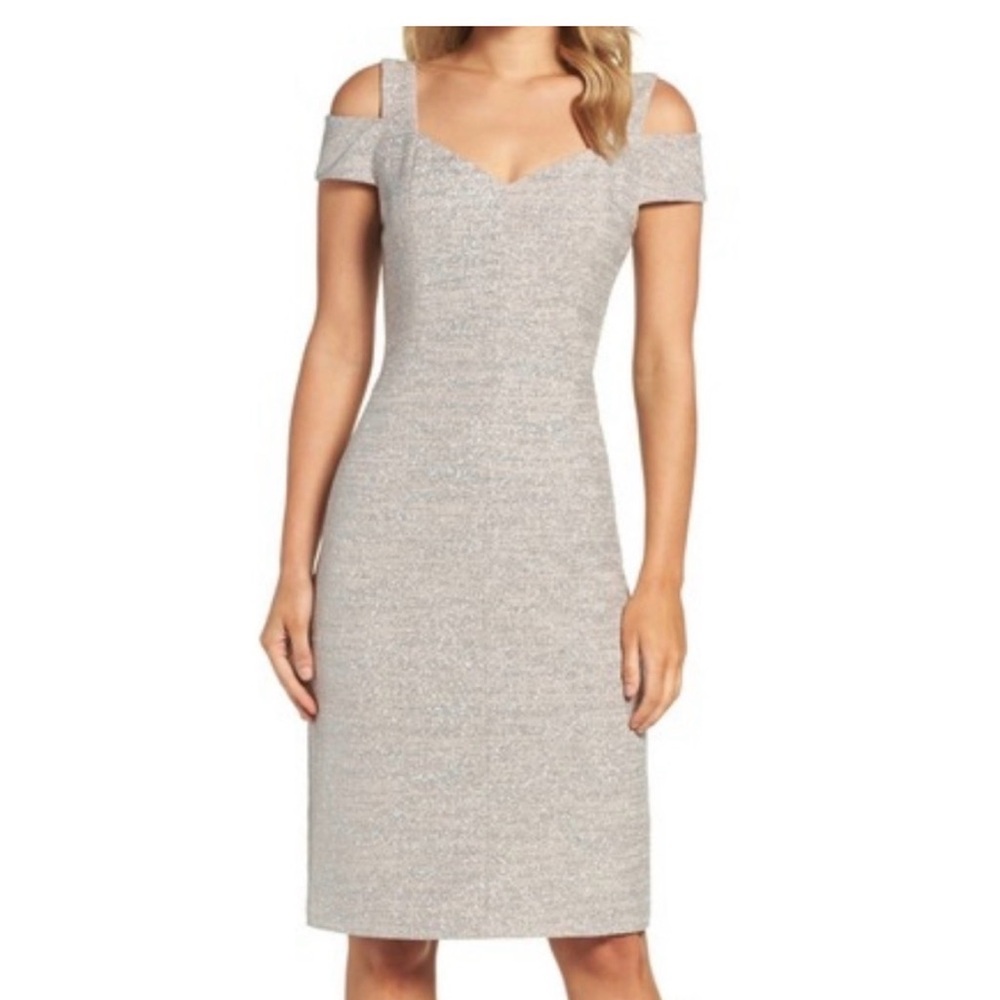 Eliza J Strapless Silver Glitter Dress